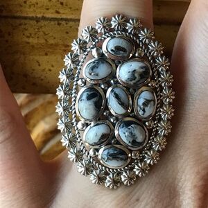 White Buffalo Sterling Silver Cocktail Ring Size 6